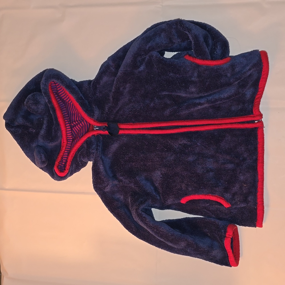 QT Baby Boys Super Soft Navy Blue & Red Hoodie With Bear Ears 24M